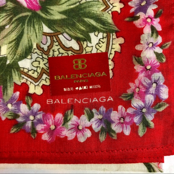 BALENCIAGA Floral Print Silk Color Block Scarf - Picture 2 of 12